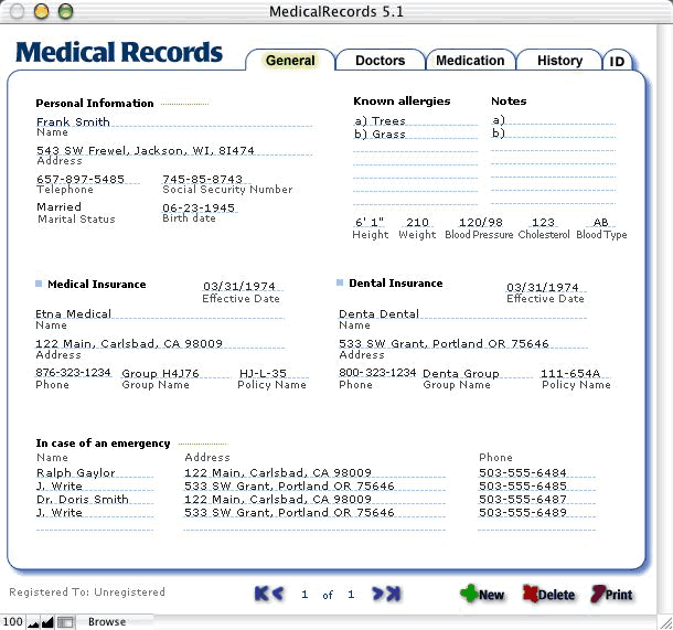 Record keeper for medical records